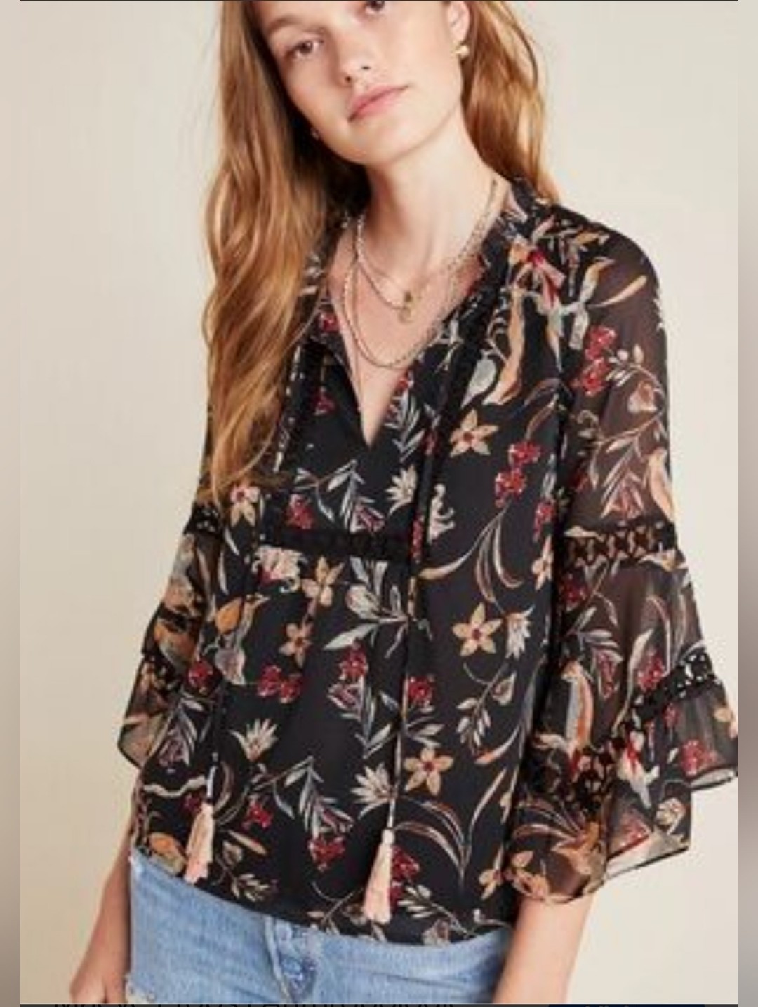 Anthropologie Maeve Odette Floral Boho Bell Sleeve Top Size 1x